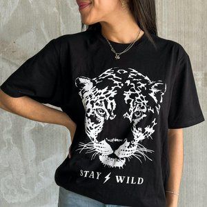 NEW Stay Wild Graphic Tee | Black | Short Sleeve T-Shirt | Boyfriend Tee | Tiger